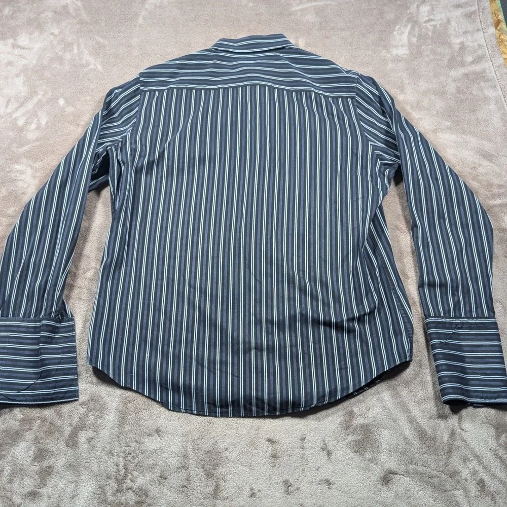 Banana Republic Button Up Shirt Mens L Navy Blue Striped French Cuffs Cotton